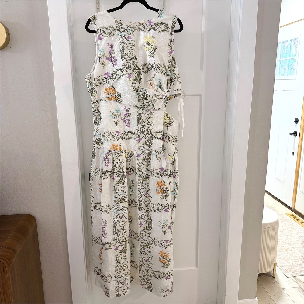 Anthropologie LMB Floral Embroidered Crepe Midi Dress White XL NWT Cottagecore